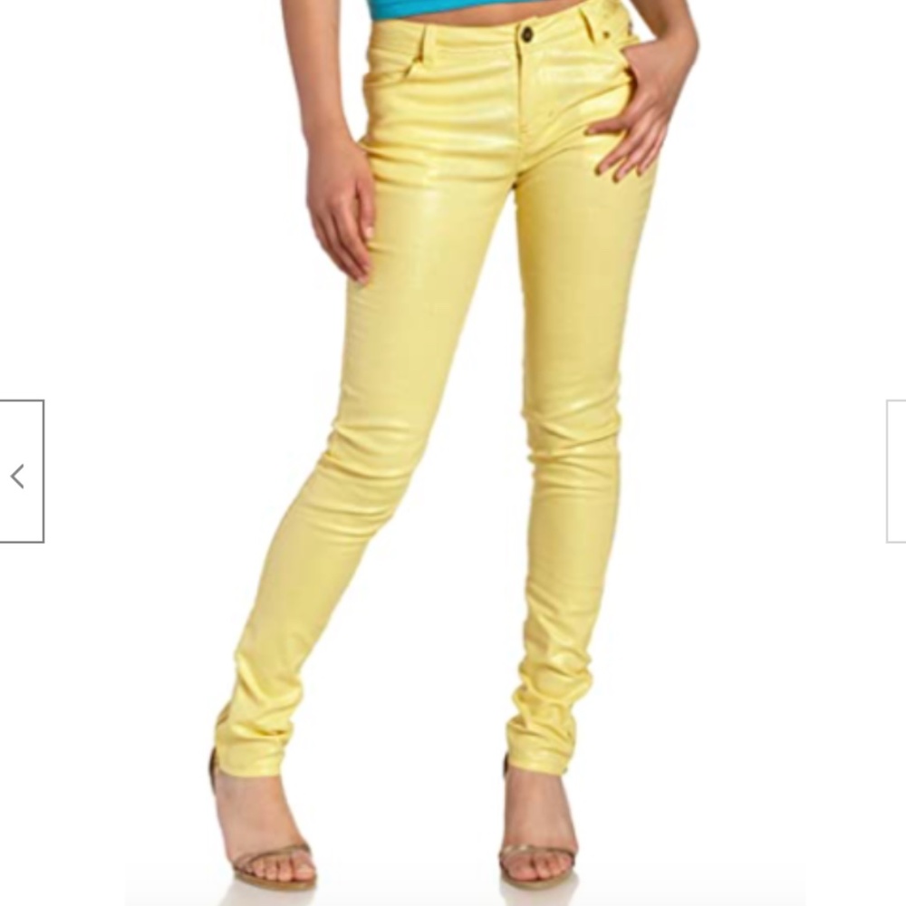 NEW Apple Bottoms Y2K yellow linen shiny Skinny pants sz 5 / 6